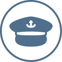 Captain's hat in a blue circle